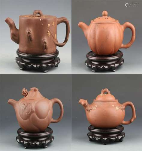 GROUP OF FOUR CHINESE ZI SHA TEA POT