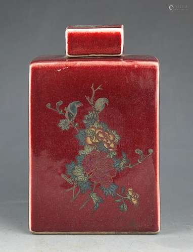 A FLOWER PAINTED RED COLOR PORCELAIN BOTTLE