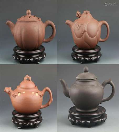 GROUP OF FOUR CHINESE ZI SHA TEA POT