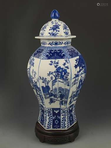 BLUE AND WHITE CHARACTER PATTERN GENERAL TYPE VASE