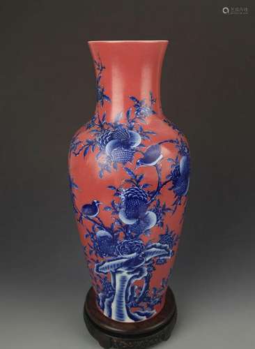 RED GLAZE BLUE AND WHITE GUAN YIN VASE STYLE