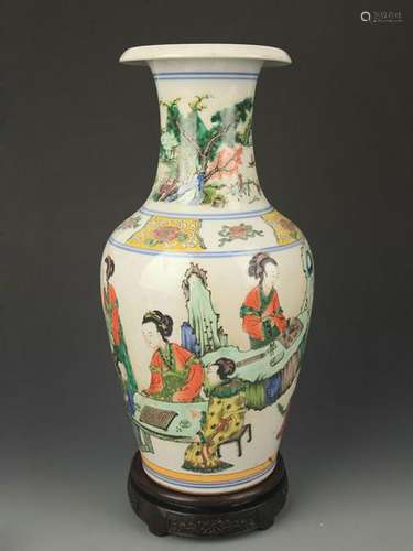 FAMILLE ROSE STORY PAINTED PORCELAIN VASE