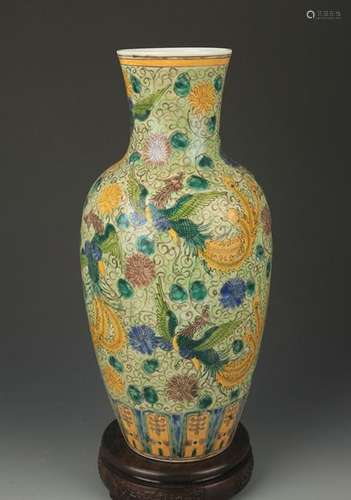 SAN CAI COLOR PHOENIX PATTERN GUAN YIN STYLE VASE