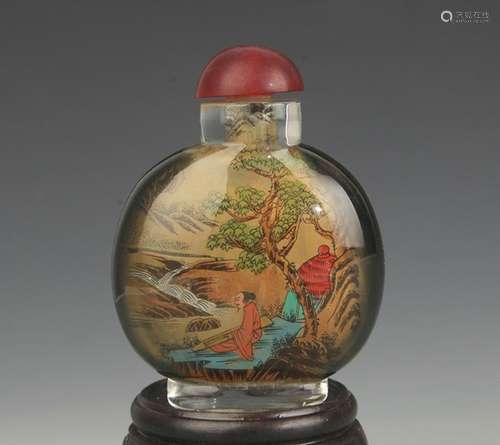 LANDSCAPE PA INCHTED GLASS SNUFF BOTTLE