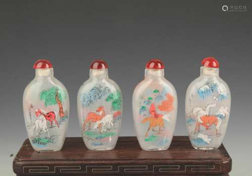 SET OF FOUR FINELY PAINTED GLASS SNUFF BOTTLE