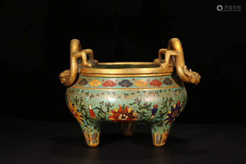 XUANDE MARK GILT BRONZE CLOISONNE CENSER