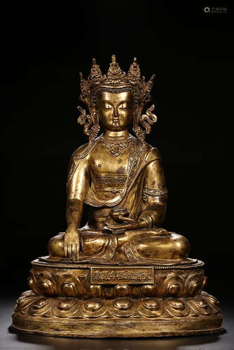 QIANLONG MARK GILT BRONZE SAKYAMMUNI