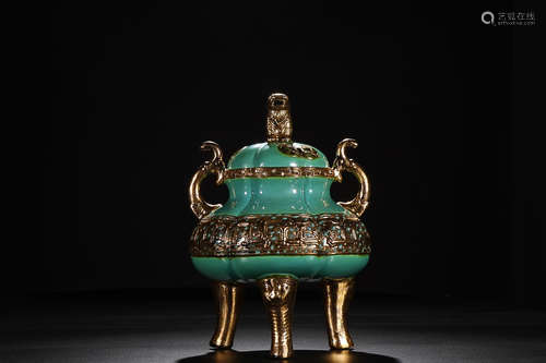 QIANLONG MARK GREEN TRIPOD CENSER