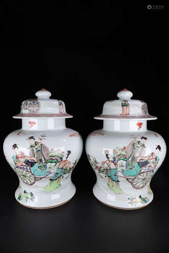 A PAIR OF WUCAI STORY VESSELS