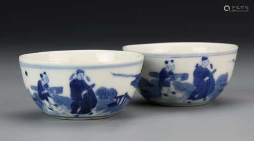 Pair of Chinese Blue and White Bowls