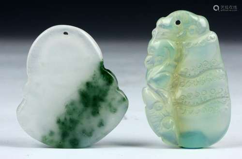 Two Pieces Chinese Ice-Like Jadeite Pendants