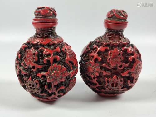TWO ORIENTAL CORAL TYPE RED SNUFF BOTTLES