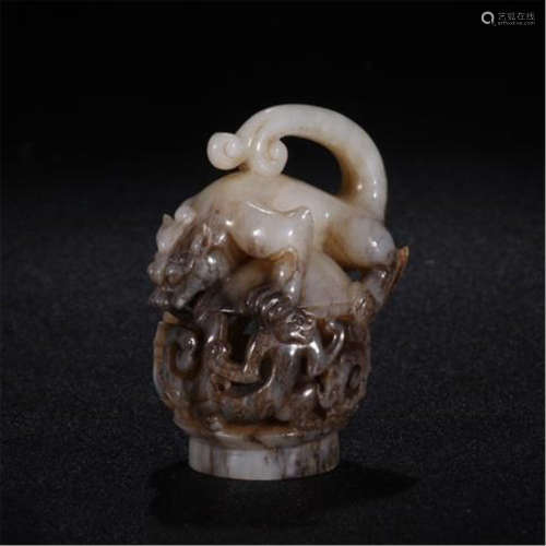 CHINESE ANCIENT JADE CANE HANDLE