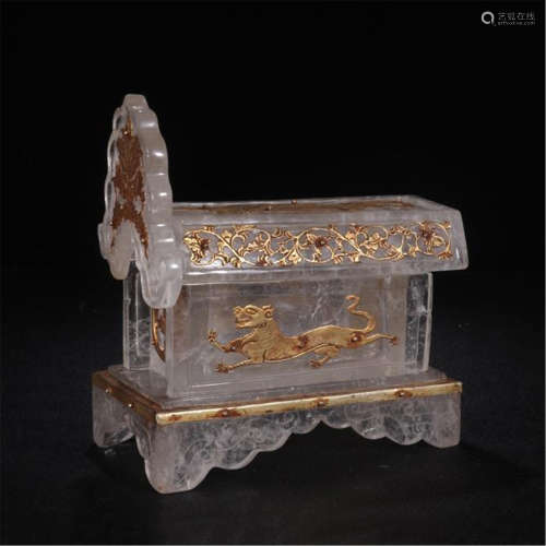 CHINESE GOLD DECOR ROCK CRYSTAL COFFIN TABLE ITEM