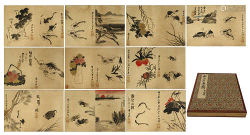 TWEENTY PAGES OF CHINESE ALBUM PAINTING OF FISH AND FRUIT