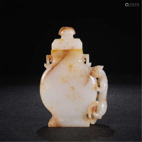 CHINESE WHITE JADE LIDDED DRAGON VASE