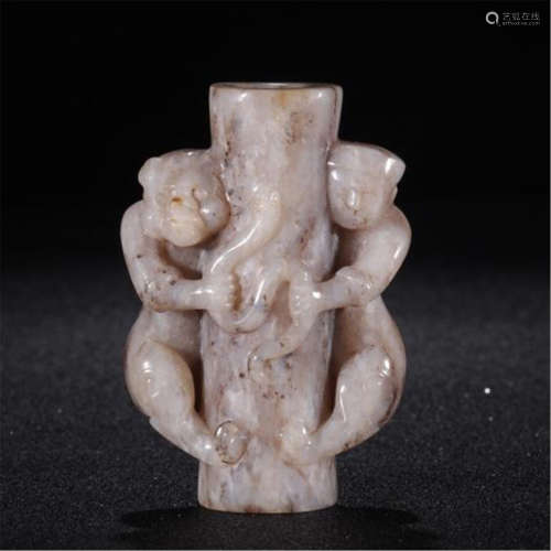 CHINESE ANCIENT JADE MONKEY TABLE ITEM