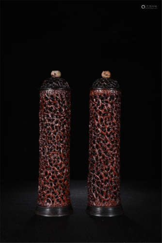 PAIR OF CHINESE AMBOO INCENSE CAGES