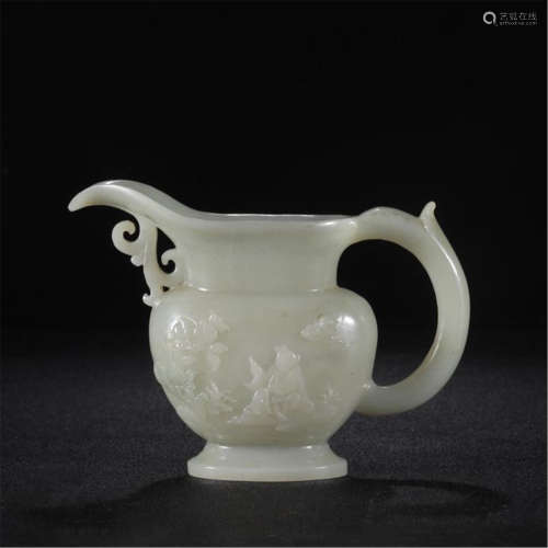CHINESE CELADON JADE HANDLED CUP