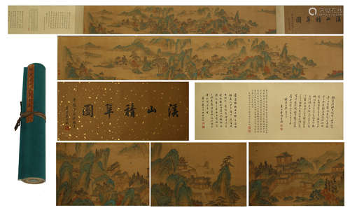 CHINESE HAND SCROLL PAINTING OF MOUNTAIN VIEWS WITH CALLIGRAPHY