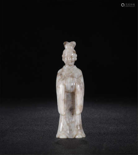 CHINESE ANCIENT JADE STANDING BEAUTY