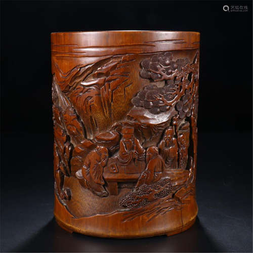 CHINESE BAMBOO MEN IN MOUNTAIN BRUSH POT