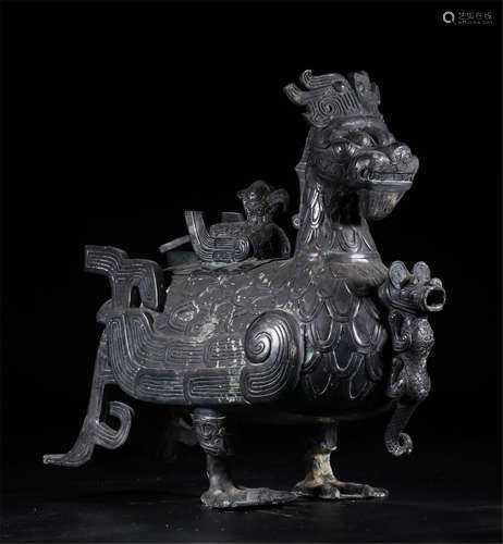 CHINESE BRONZE BEAST INCENSE CAGE