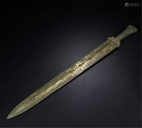 CHINESE GOLT INLAID ANCIENT BRONZE SWORD