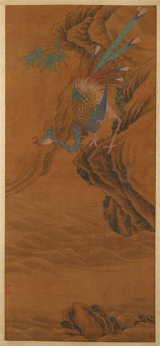 CHINESE SCROLL PAINTING OF PHOENIX BY RIVER