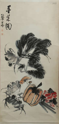 CHINESE SCROLL PAINTING OF CRAB AND VEGATABLE