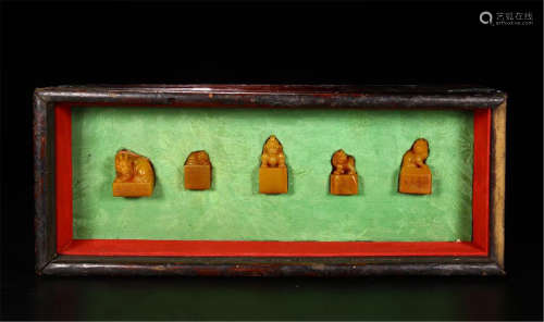 FIVE CHINESE TIANHUANG STONE BEAST SEALS