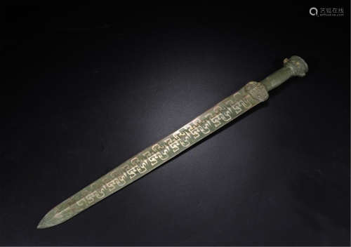 CHINESE GOLD INLAID ANCIENT BRONZE SWORD