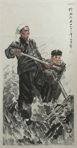 CHINESE SCROLL PAINTING OF MEN WORKING