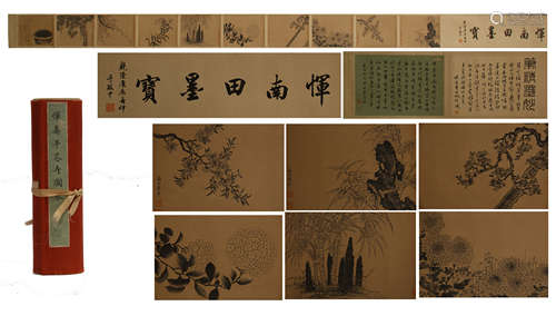 CHINESE HAND SCROLL PAINTING OF ORCHID AND FLOWER WITH CALLIGRAPHY