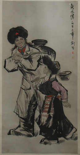 CHINESE SCROLL PAINTING OF TWO GIRLS