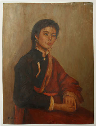 CHINESE WATERCOLOR OF TIBETAN GIRL