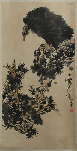 CHINESE SCROLL PAINTING OF EAGLE ON PINE