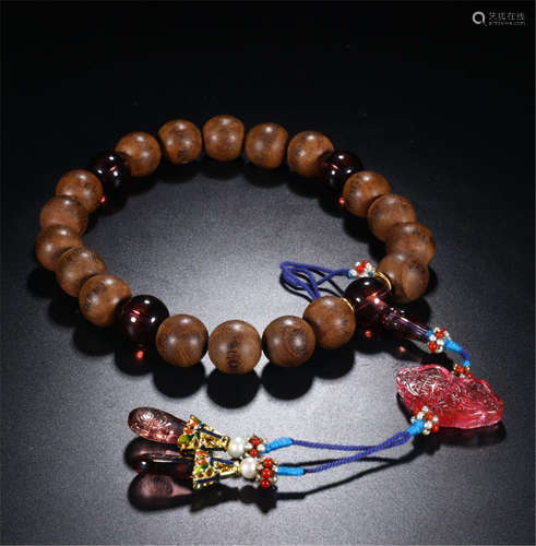 CHINESE AGALWOOD BEAD BUDDHIST BRACELET