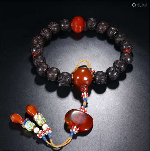 CHINESE AGALWOOD BEAD BUDDHIST BRACELET