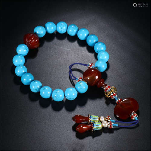 CHINESE TURQUOISE BEAD BUDDHIST BRACELET