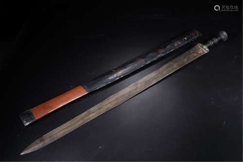 CHINESE TURQUOISE INLAID BRONZE SWORD