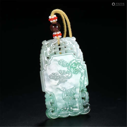 CHINESE JADEITE CRANE AND PINE PLAQUE