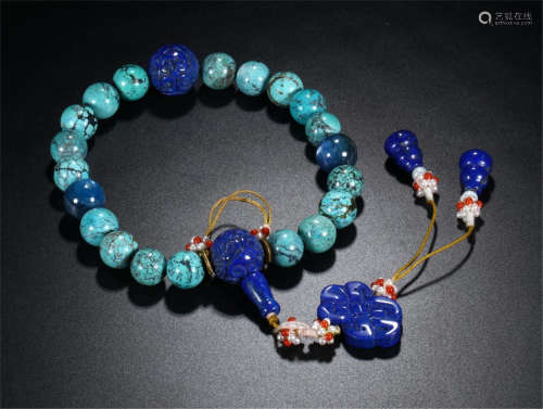 CHINESE TURQUOISE LAPIS BEAD BUDDHIST BRACELET