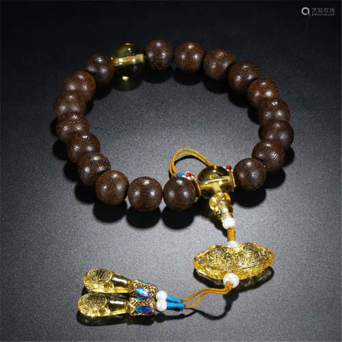 CHINESE AGALWOOD BEAD BUDDHIST BRACELET