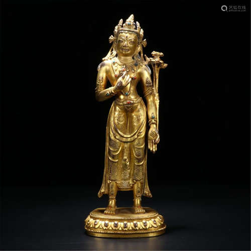 TIBETAN GILT BRONZE STANDING BUDDHA