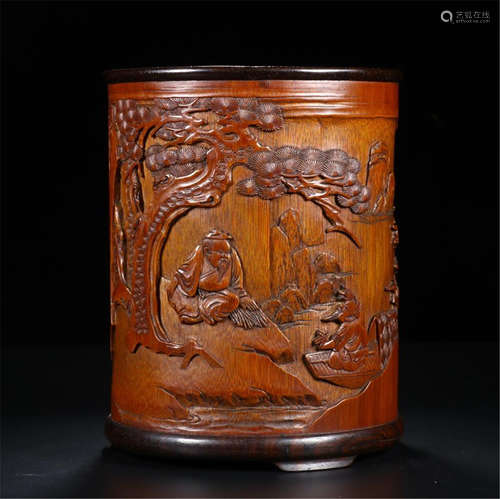 CHINESE BAMBOO MEN UNDER PINE BRUSH POT