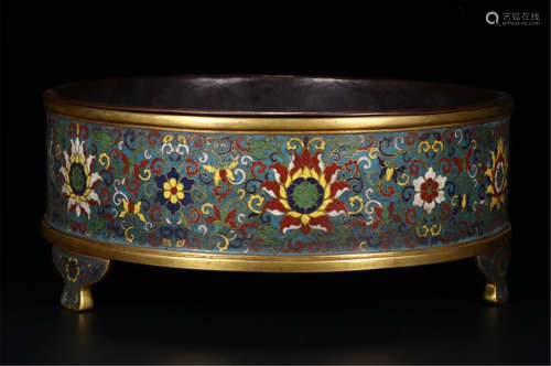 CHINESE CLOISONNE FLOWER ROUND TRIPLE FEET CENSER