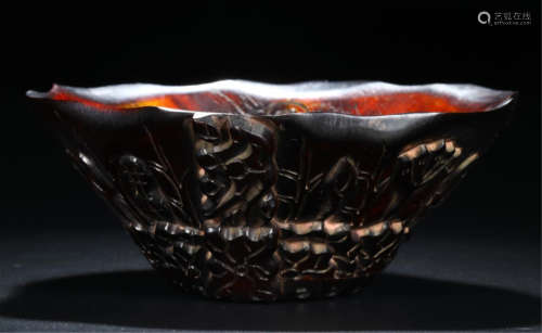 CHINESE HORN CARVED CUP