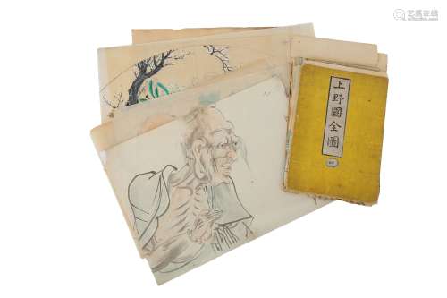 A GROUP OF JAPANESE DRAWINGS AND A MAP.