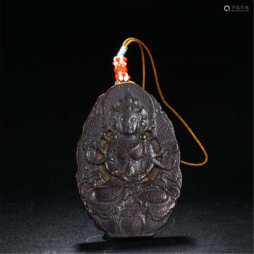 CHINESE AGALWOOD SEATED GUANYIN PLAQUE